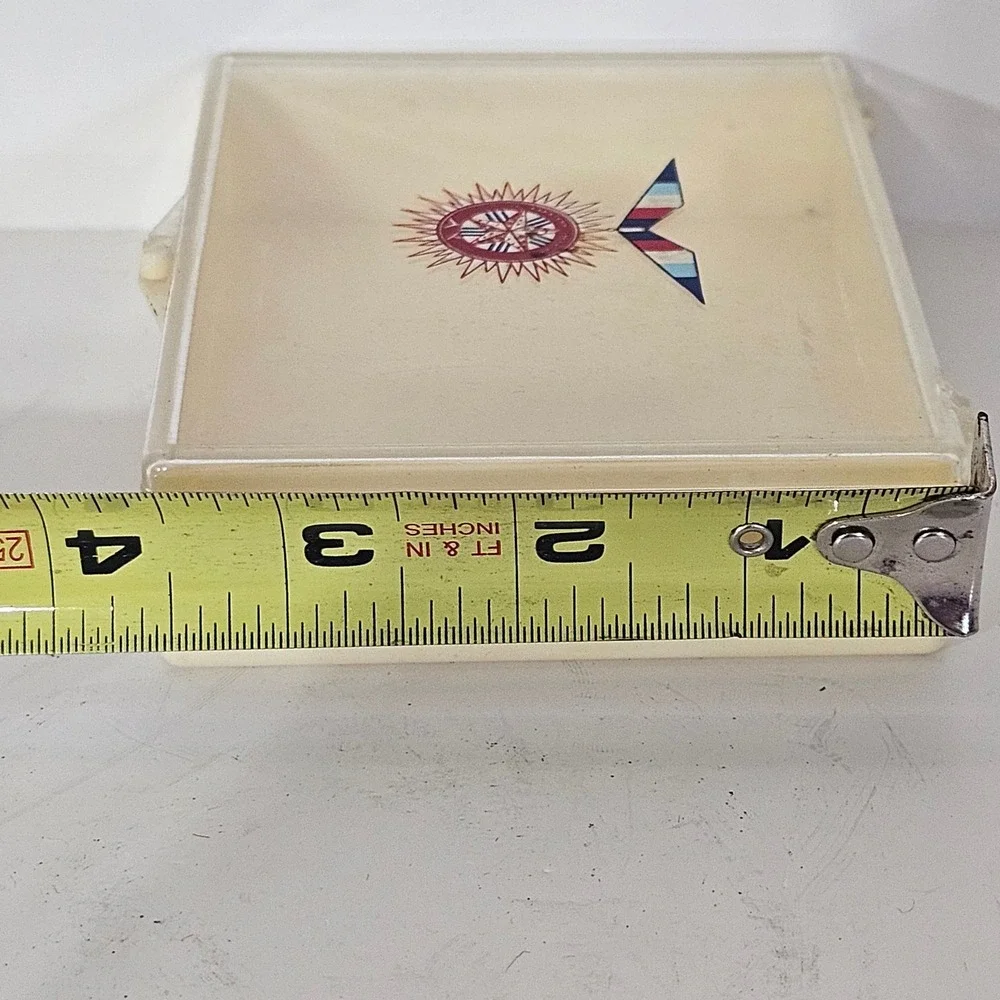 Vintage Plastic Storage Box with Medal Emblem Clear Lid Cream Base Small Case